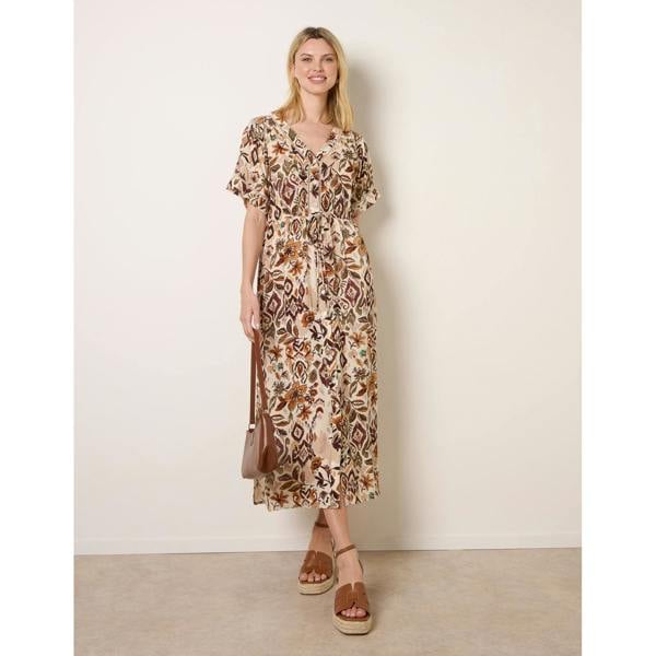 Blue Vanilla Printed Drawstring Waist Midi Dress