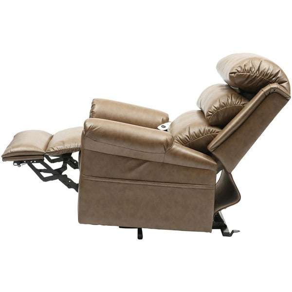 Wall Hugging Rise and Recline Lounge Chair - Wipe Clean PU Leather - Nutmeg Loops