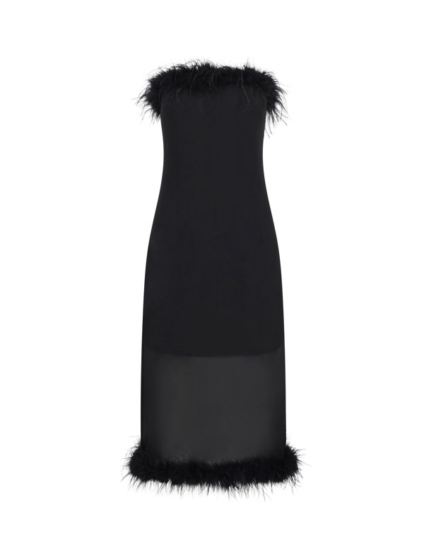 BALOU Ostrich Feather Trimmed Dress - Black