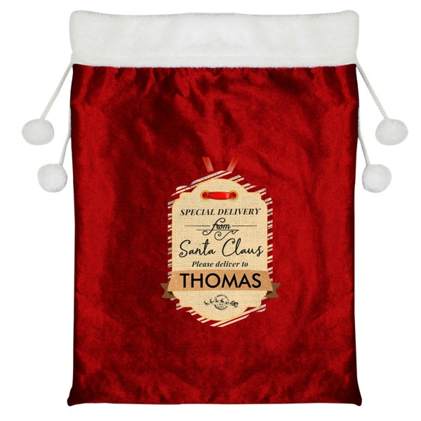 Personalised Memento Company Personalised Special Delivery Luxury Pom Pom Red Sack