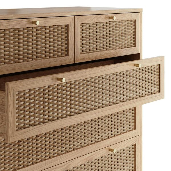 Wyld Haus Waterford Oak and Rattan Chest Of 6 Drawers