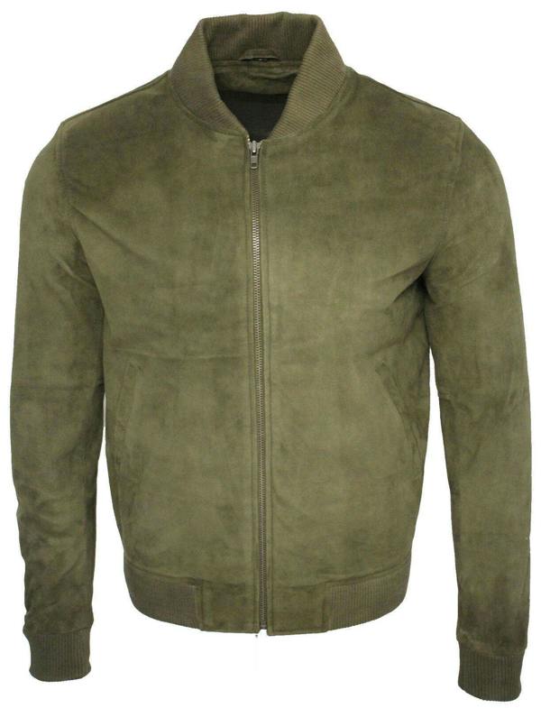 Infinity Leather Mens Varsity Soft Suede Leather Bomber Jacket
