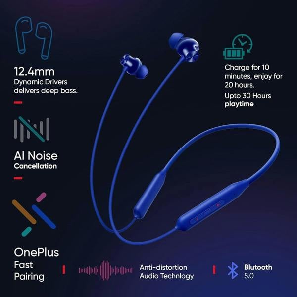 OnePlus Bullets Wireless Z2 In Ear NeckBand Beam Blue - 5481107691