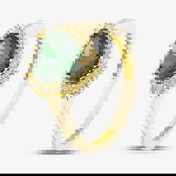 T. H. Baker 9ct Yellow Gold Green Cubic Zirconia Heart Halo Ring RBD026YEM