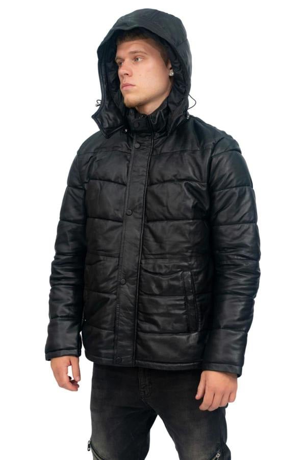 Infinity Leather Mens Puffer Leather Bomber Jacket-Alicante