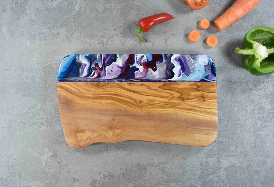 Purple Resin Art Olive Wood Cheese Board 30cm 