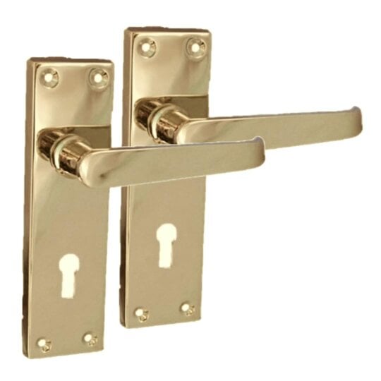 EDH Door Hardware Brass Door Handles Interior Door Lock Handles-Victorian Straight Lock Handlesx1.