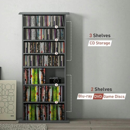 Wyld Haus Wood Grey CD Storage Unit With 360 Disc Capacity