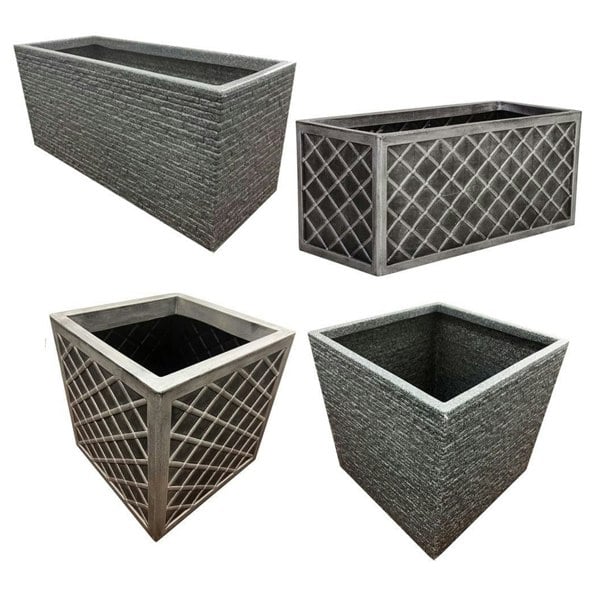  Lazio & Brick Slate Effect Pewter Grey Plastic Garden Flower Pots 