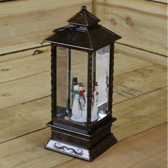 Samuel Alexander 27cm Dual Power LED Christmas Glitter Water Spinner Rustic Lantern Snowman Scene
