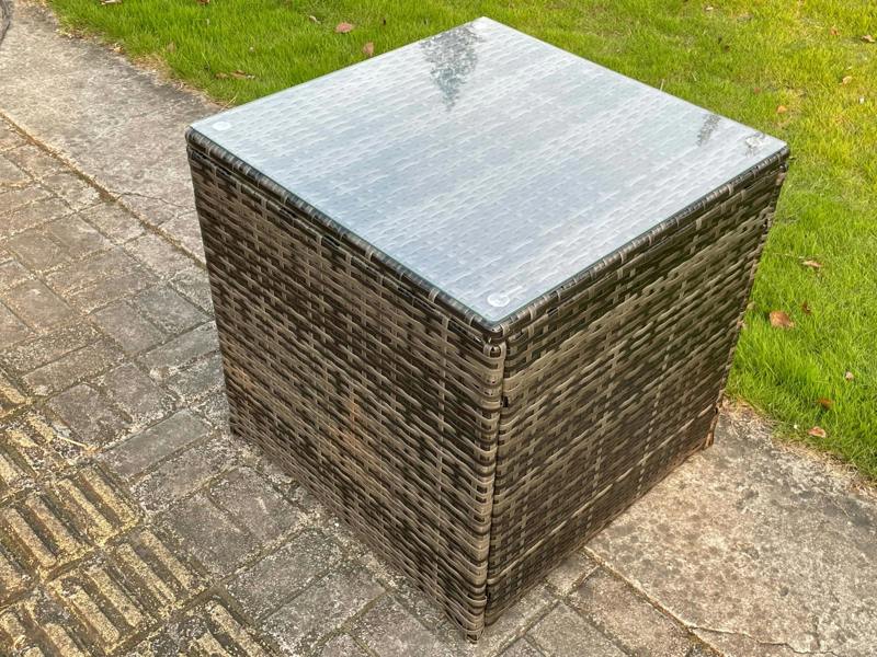 Fimous 7 PCS Outdoor Lounge Sofa Set, Wicker PE Rattan, Square Coffee Table, Double Seat Sofa, Side Table and 2 Small Footstools, Dark Grey Mixed