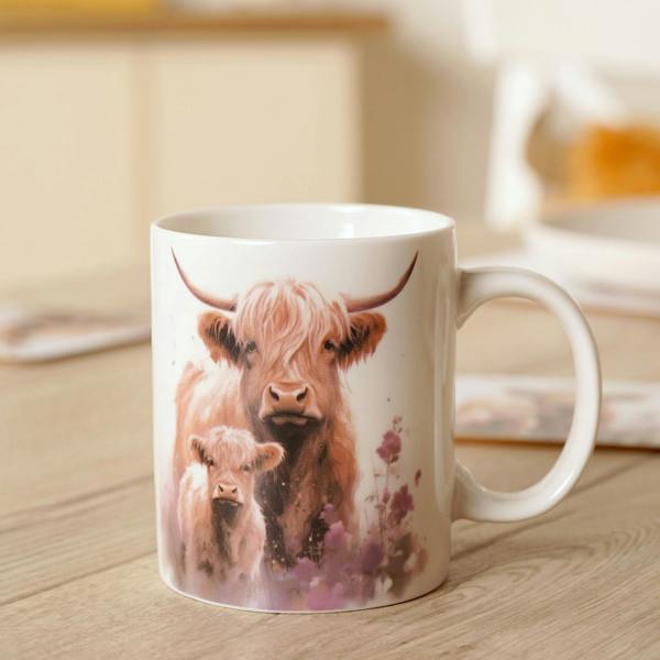 Country Living Highland Cow and Calf Mug with Gift Box