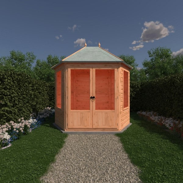 Shire Fleswick Hexagonal Gazebo Summerhouse 8x7 Double doors 12mm Cladding