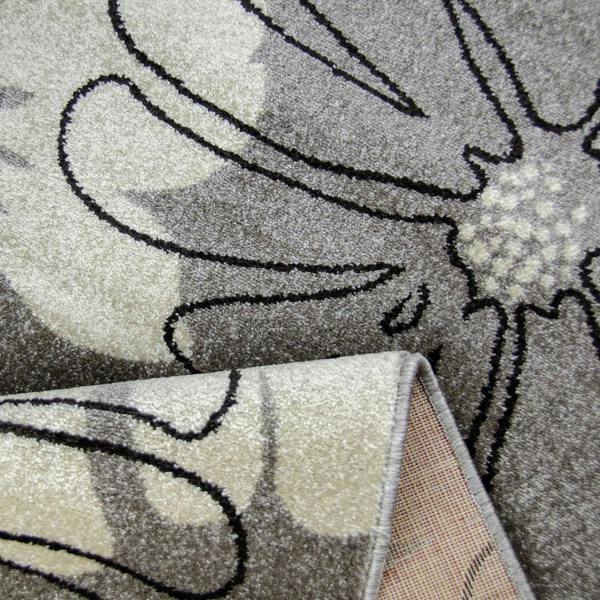 Modern Floral Design Rug Silver Grey White Soft Low Pile Woven Floor Carpet for Living Room or Bedroom
