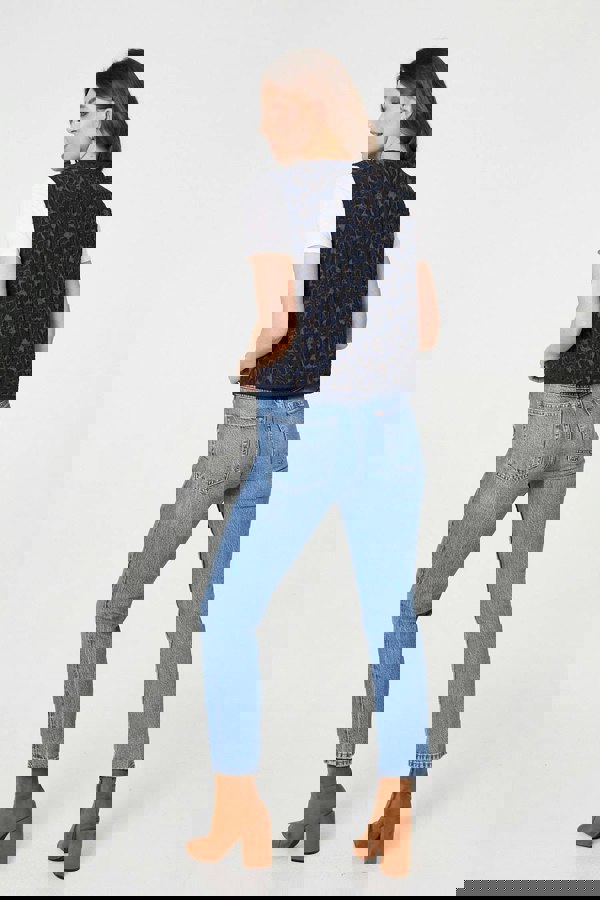 Navy | Animal Print Sleeveless Tie front Vest
