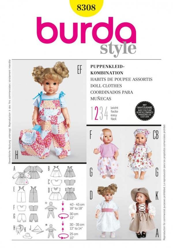 Burda Sewing Pattern 8308 Doll Clothes - Easy