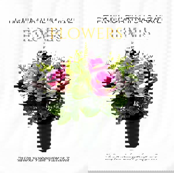 Memorials Direct Premium Artificial Grave Flowers – Pink Open Roses with Eucalyptus (25cm) | Memorial Vase Pot