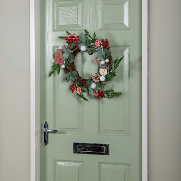 Samuel Alexander 40cm Candy Swirls Christmas Wreath with Pinecones Red Berries and Candy Canes