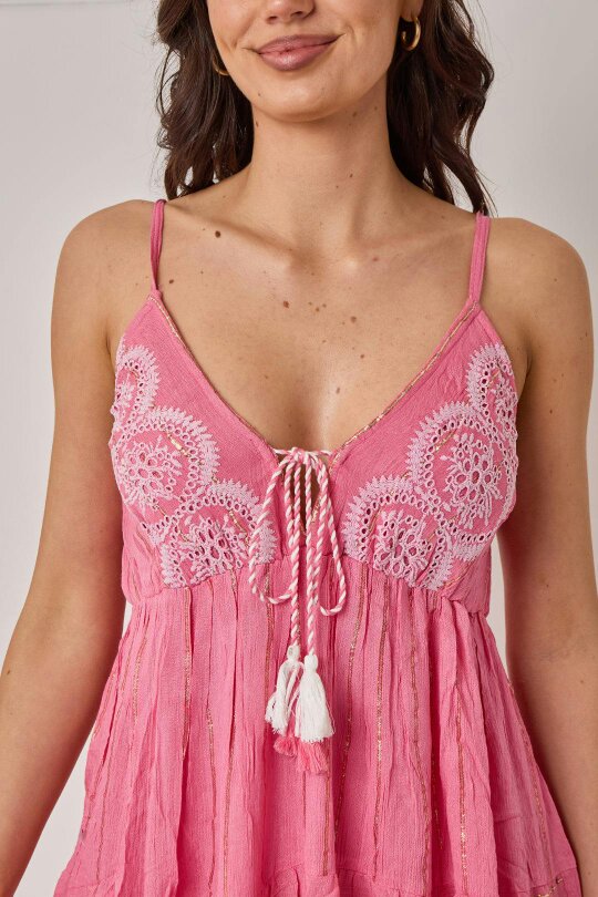 Elaina Fashion Bohemian Lace Detail Mini Dress