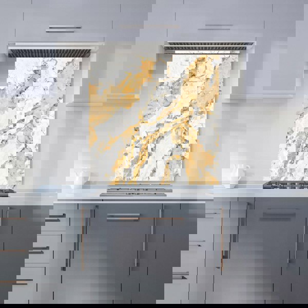 Warren Reed - Designer White And Gold Quartz Effect Kitchen Splashback