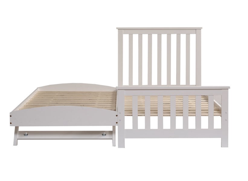 Oxford Single Bed with Pull Out Trundle, Solid Pine, White, Guest Bed Included