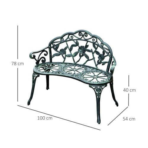 Wyld Haus Rakeba Cast Aluminium Antique Green 2 Seater Garden Bench With Floral Backrest
