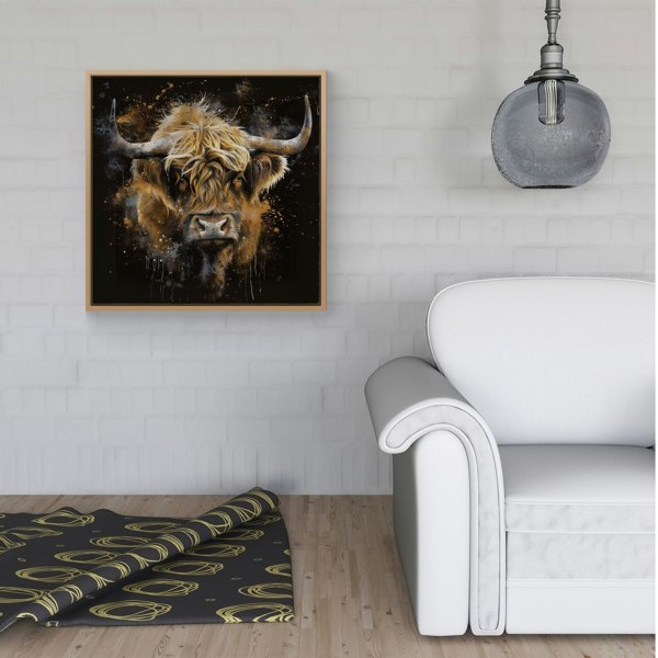 Warren Reed Bronze Splash Art Highland Cow Framed Canvas