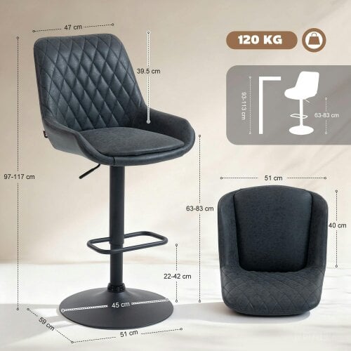 Wyld Haus Reta Set Of 2 Black Faux Leather Retro Style Bar Stools