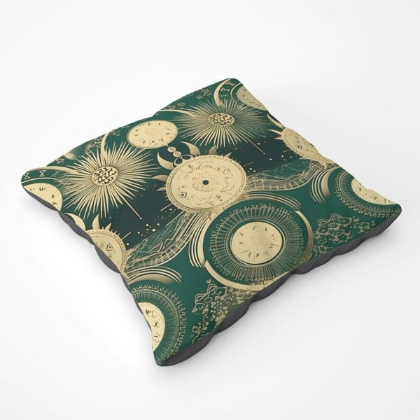 Warren Reed Green Moon And Sun Abstract Pattern Floor Cushion