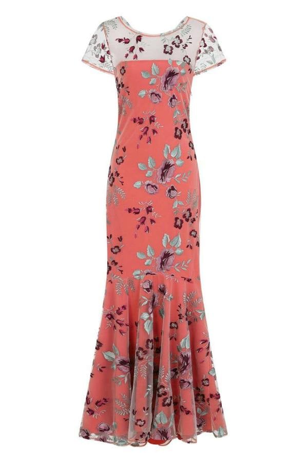 HotSquash Embroidered Cowl Back Maxi Dress
