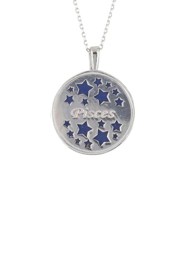 Zodiac Lapis Lazuli Gemstone Star Constellation Pendant Necklace Silver Pisces - LATELITA Necklaces