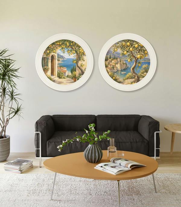 Exceptional Art Lemon Tree Views - Oxford Strong White Round Frame