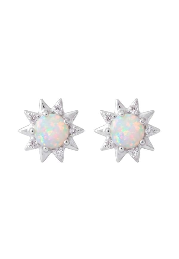 Latelita Sunflower White Opal Stud Earrings Silver