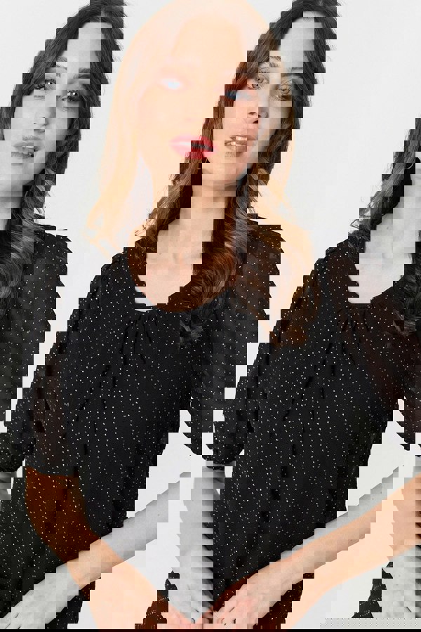 Black | Polka Dot Print Semi Sheer Blouse
