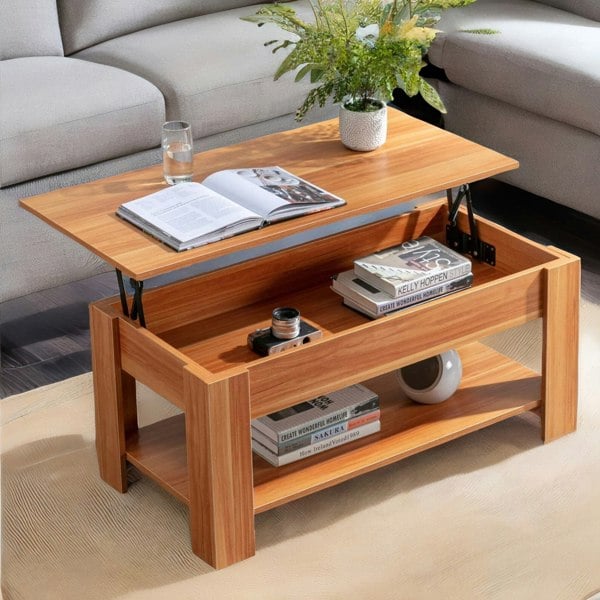 Rafaelo Mobilia Industrial Walnut Sliding Top Coffee Table With Hidden Storage