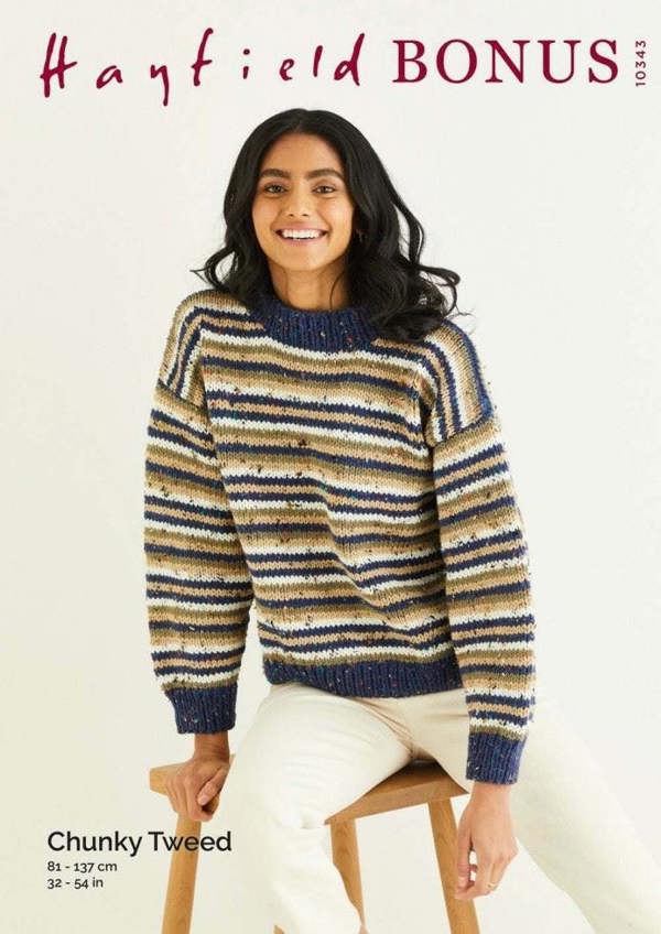 Hayfield Bonus Chunky Tweed Knitting Pattern 10343, Sweaters for Women, 32 - 54 Inches