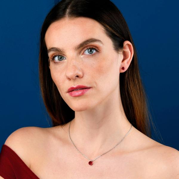 namana Dainty 925 Sterling Silver Red Round Solitaire Pendant Necklace for Women