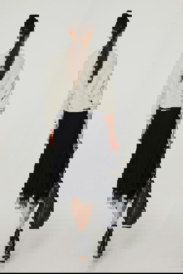 Black | Reversible Hanky Hem Mesh & Knit Midi Skirt
