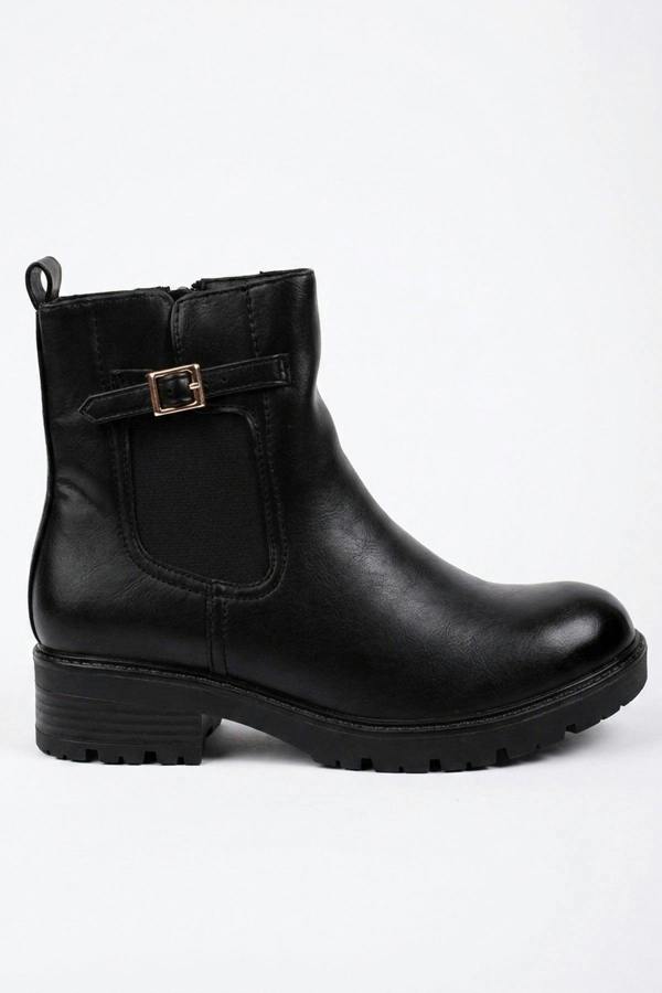 Ines Chunky Sole Buckle Chelsea Boots - Black