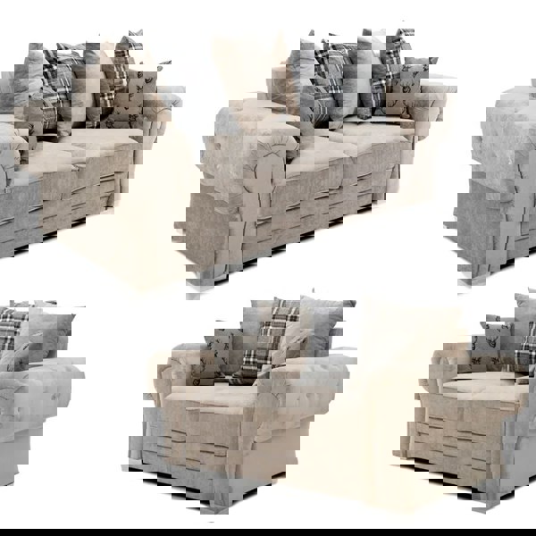 Furnishings For Less Milan Chesterfield Fabric 3 + 2 Seater Sofa Suite - Scatter Back