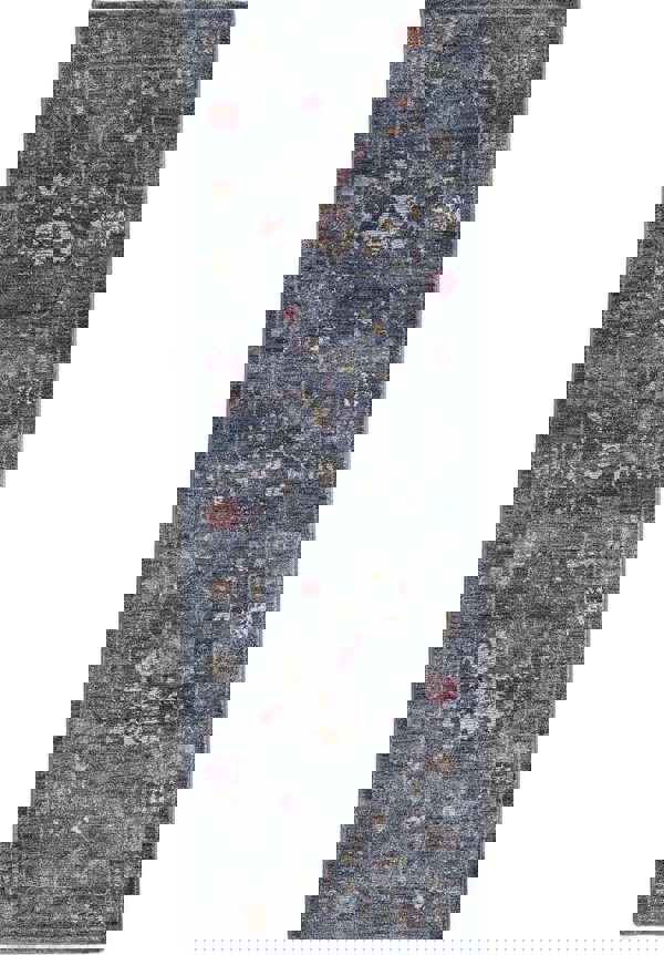 Traditional Floral Vintage Rug – Grey, Blue & Beige Elegance