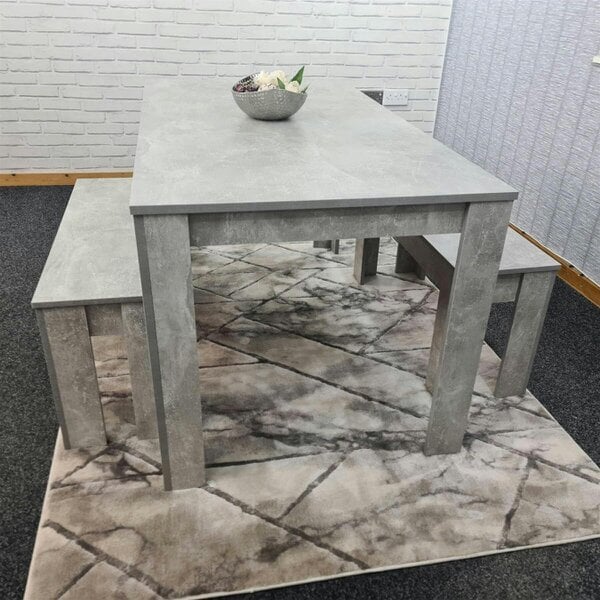 Kosy Koala Stone Grey Effect Wood Dining Table Set with 2 Grey Benches ? Stylish Dining Room Furniture