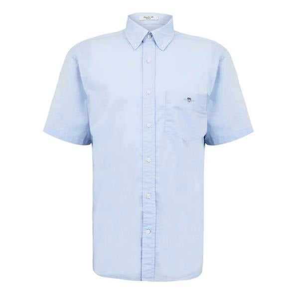 Gant Mens Classic Logo Poplin Short-Sleeved Shirt - Light Blue - 