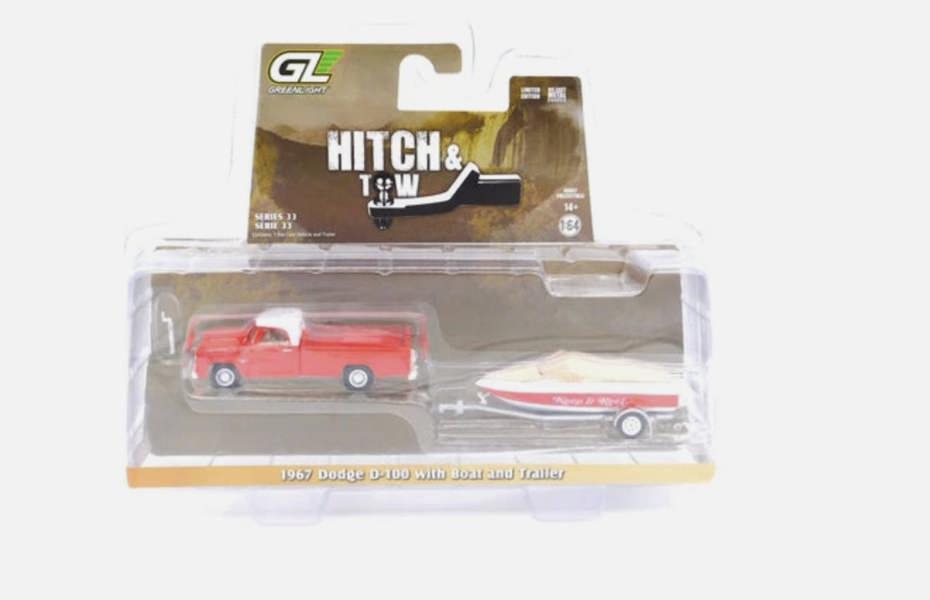 MCSlots 1967 Dodge D-100 With Boat And Trailer 1:64 Scale Greenlight 32330A