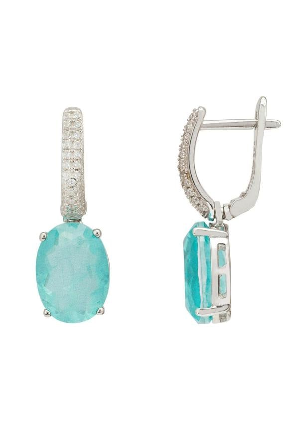 Alexandra Oval Drop Earrings Silver Paraiba Tourmaline - LATELITA Earrings