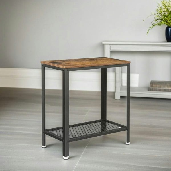 Rafaelo Mobilia 2 Tier Industrial Side End Table With Mesh Shelf Brown
