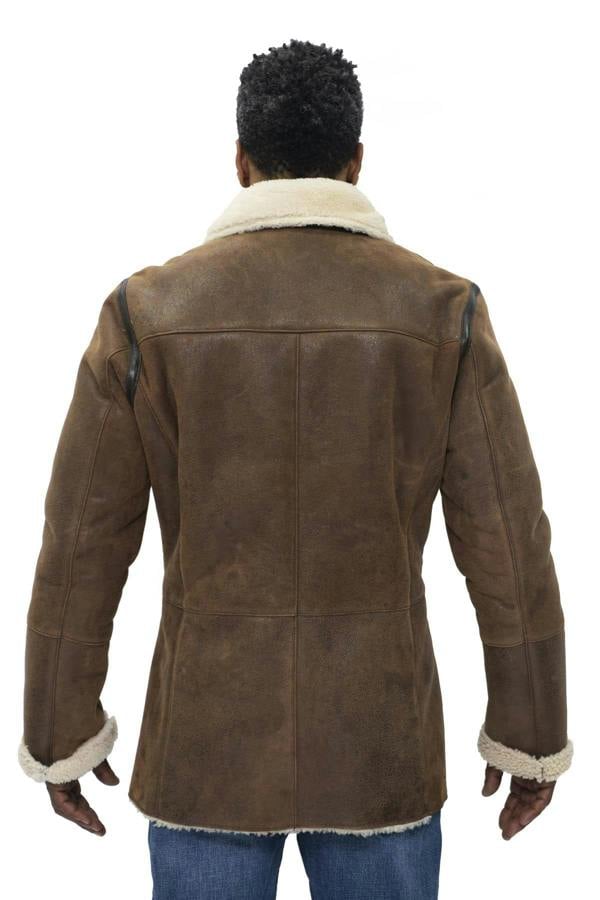 Infinity Leather Mens Double Breasted Shearling Sheepskin Pea Coat-Kington