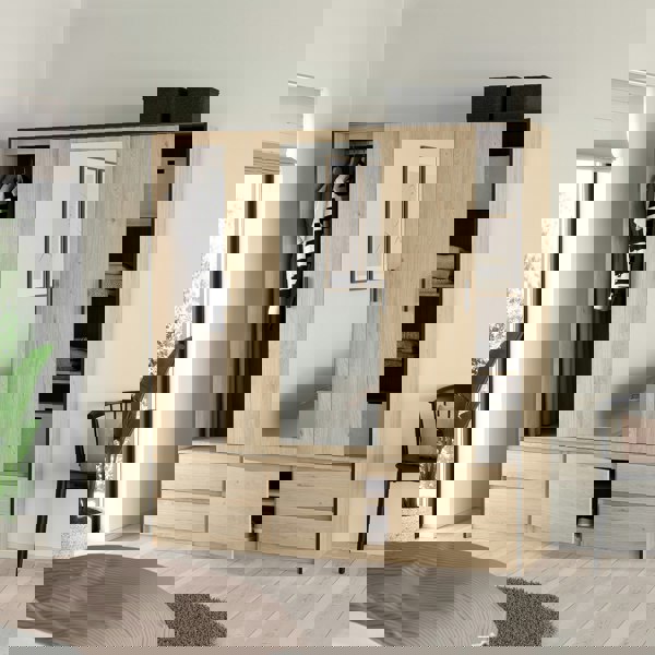 Furniture To Go Line Wardrobe with 2 Sliding Doors 1 Sliding Door with Mirror in Jackson Hickory Oak