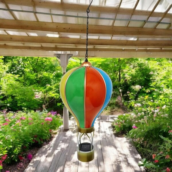 EDH Door Hardware Large Rainbow Solar Hot Air Balloon – Outdoor Hanging LED Light for Garden, Patio & Porch Décor (55cm x 20cm x 20cm)