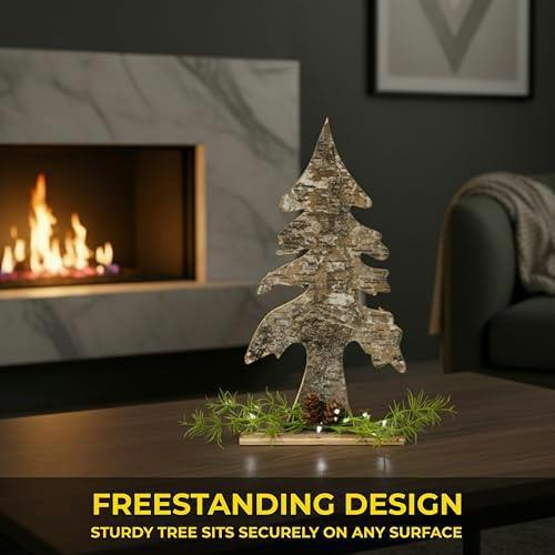3cm Christmas Tree Shape Birch Bark Table Top Decoration with Rustic Natural Finish image 7